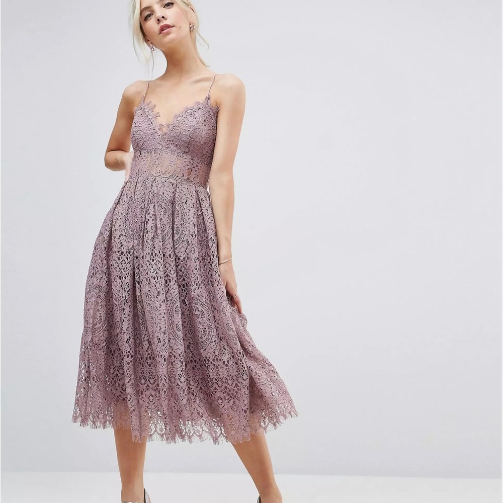 ASOS Lace Cami Midi Dress in Lavender